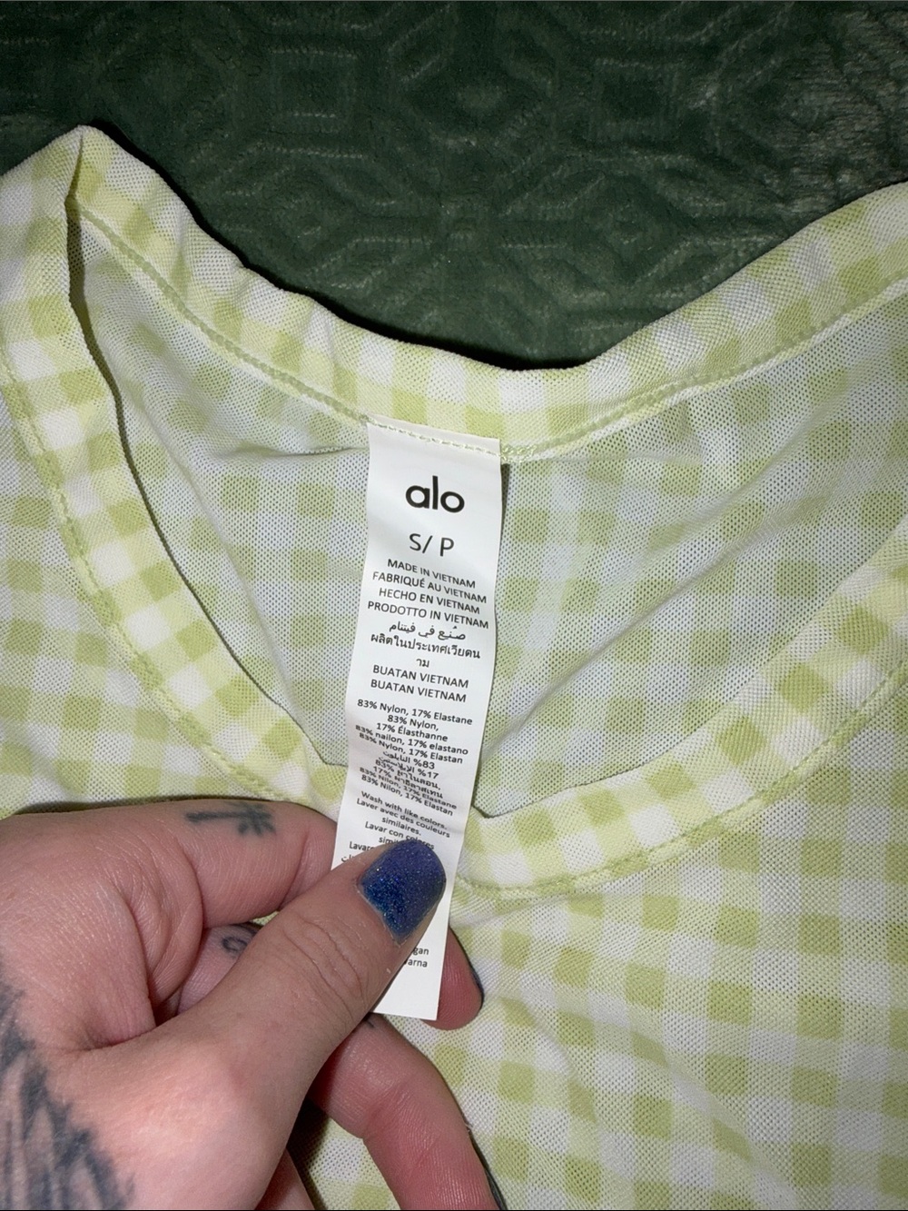 ALO Yoga Pale Yellow Gingham Mesh Skirt Set - Picture 5 of 7